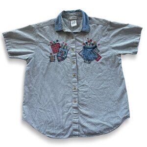 VJ Woman Plus Size 18W Vintage 90s Y2K Seersucker Floral Patchwork Shirt *READ